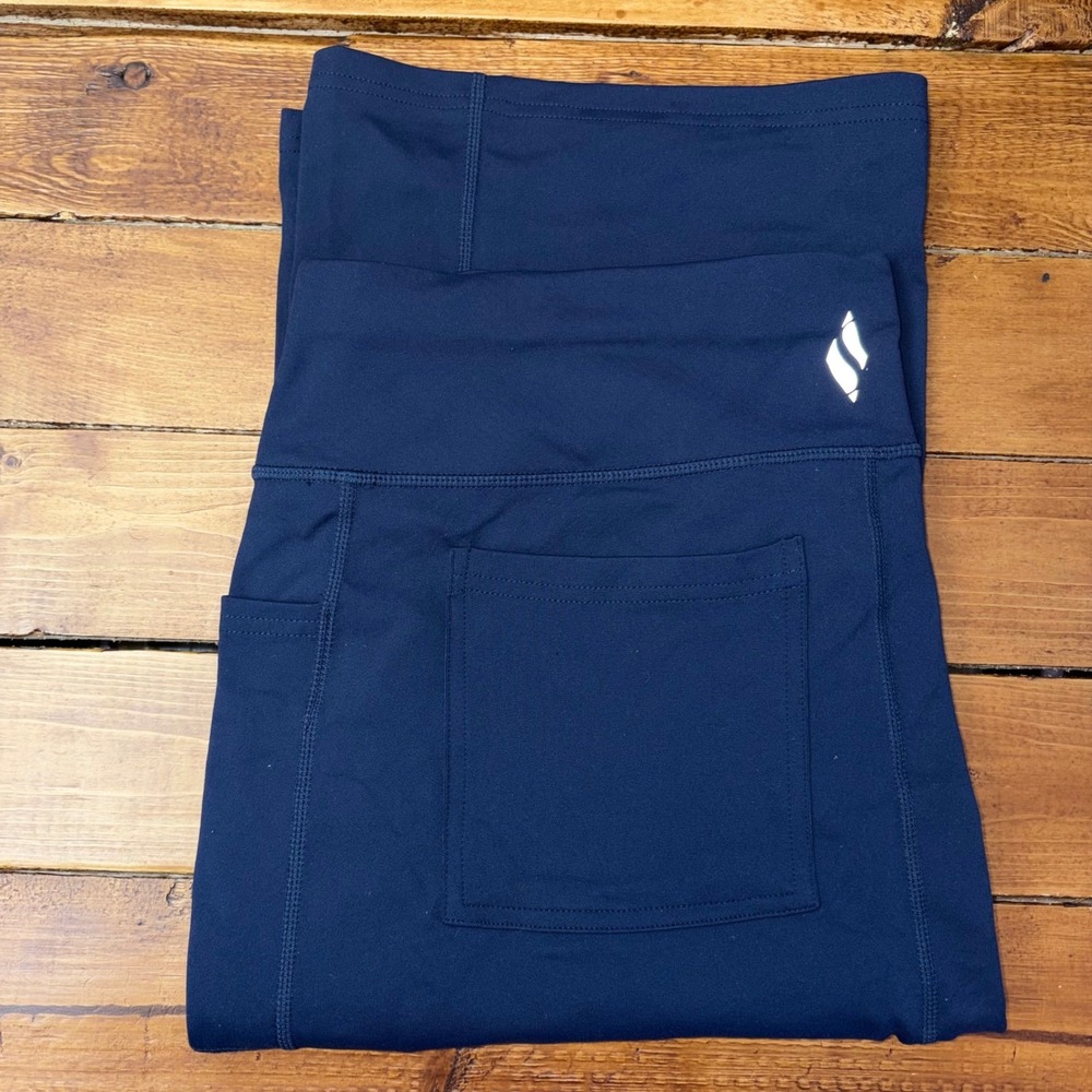 Skechers GoWalk High Waisted Crop Leggings Womens 2XL Navy Blue Pockets UPF‎ 40+